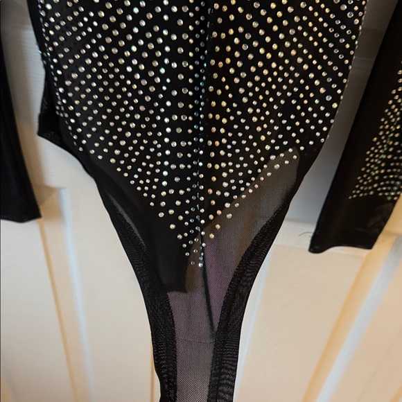 Black Long Sleeve Studded mesh Bodysuit - Picture 3 of 5